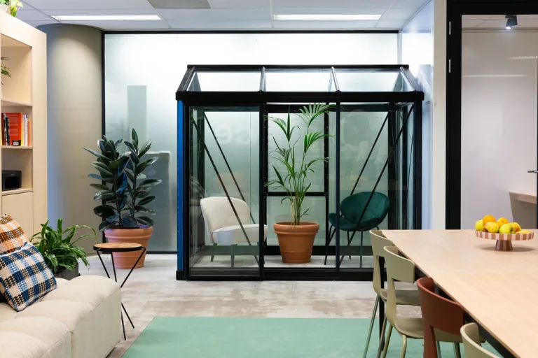 greenhouse with chairs and a plant in office